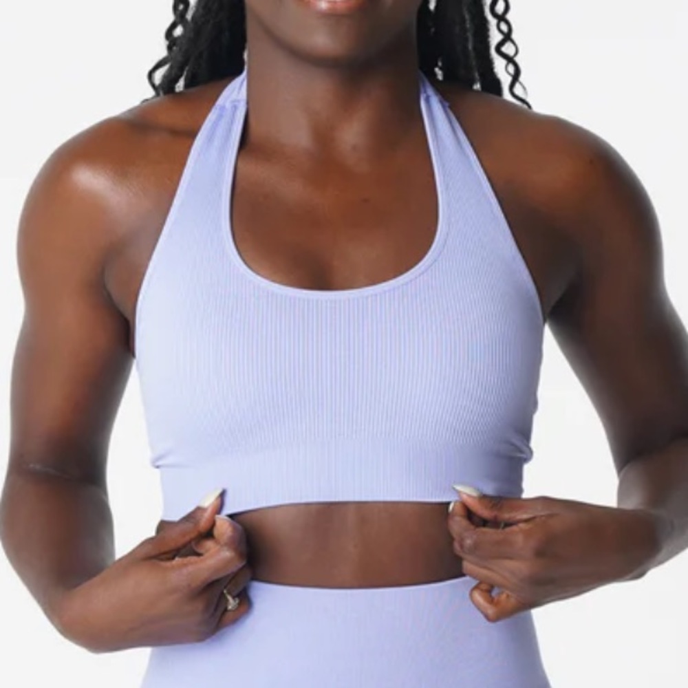 Nvgtn large limitless seamless ribbed halter bra periwinkle